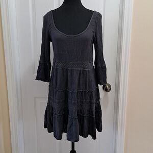 ❤️ American Eagle Outfitters Grey Dress Women's Small Crinkle 3/4 Sleeve